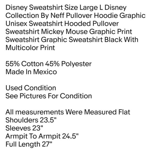 Disney Sweatshirt Size Large L Disney Collection By Neff Pullover Hoodie Graphic - Picture 2 of 7